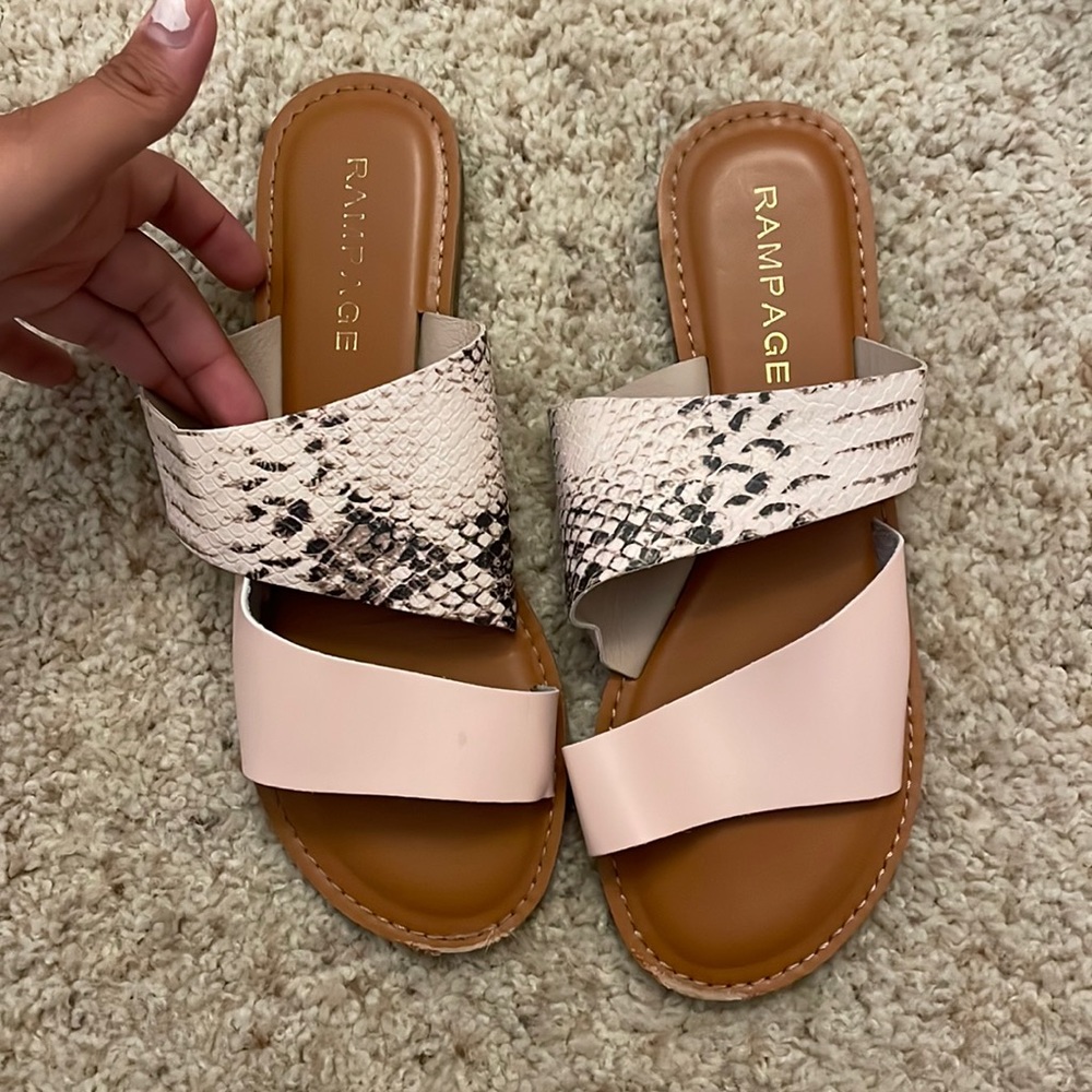 Pink and snakeskin pattern sandals